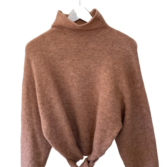 Aritzia Wilfred Lorin Turtleneck Knit Tie Front Sweater Clay Wool Alpaca Small - Picture 4 of 9